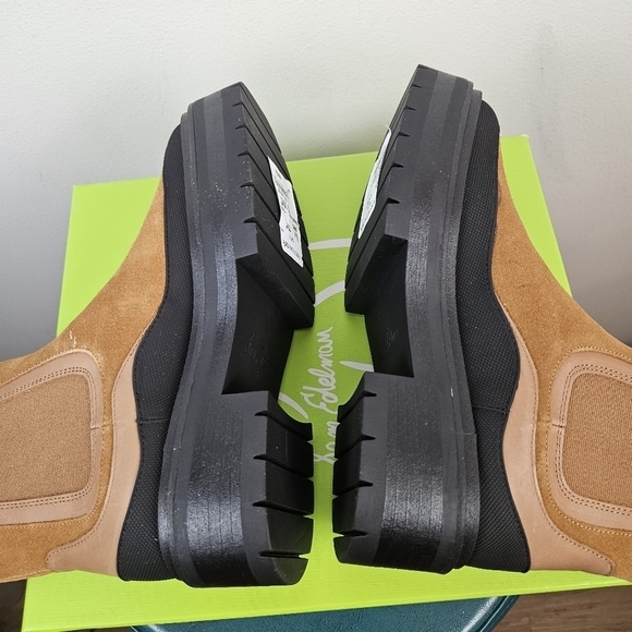 Sam Edelman Lulia Lug Sole Chelsea Boot Camel Suede Brown Black Mid Calf 7.5 New - Picture 7 of 9